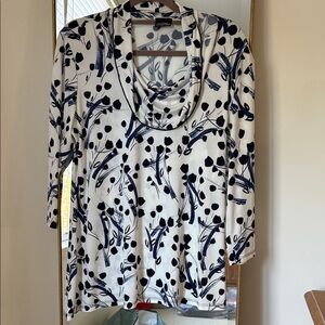 Chic White and Navy Floral Blouse